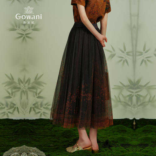 乔万尼夏季新品半身裙复古百褶网纱设计感ET2D270 商品图3