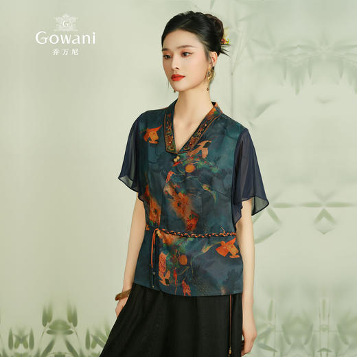 【幽兰天宫图】【香云纱】乔万尼真丝上衣重磅26mm桑蚕丝收腰设计短袖小衫ET2C283 商品图1