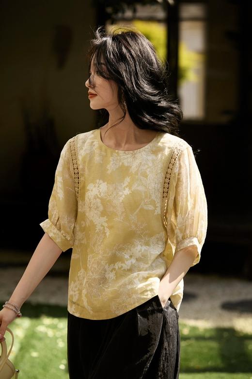 茉香花风浅剪纸印花灯笼袖雪纺上衣 商品图5