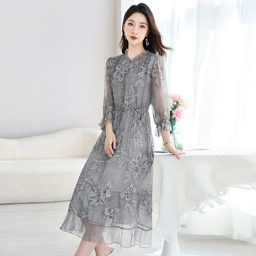 QS-82599372【100%桑蚕丝】达人直播重工绣花中长裙炒色桑蚕丝连衣裙女9372 商品图2