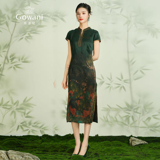 【东篱采园图】【香云纱】乔万尼真丝连衣裙缎面龟纹重磅26mm桑蚕丝收腰气质富贵感ET2E281 商品图3