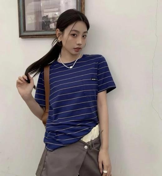 显白第一名  重磅！m靛蓝撞色t恤   条纹短袖TEE 商品图1