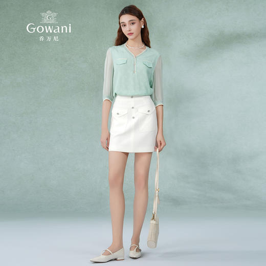 乔万尼真丝上衣18mm桑蚕丝提花设计感减龄显瘦ET2C266 商品图3