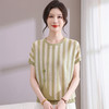 中年妈妈夏装洋气短袖小衫2025新款中老年女装薄款条纹冰丝上衣服 商品缩略图3