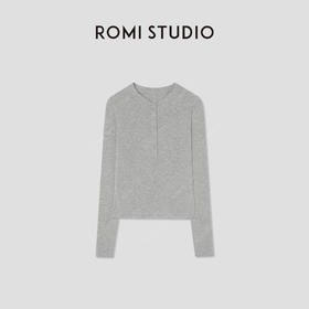 ROMI STUDIO 极简花纱灰亨利领长袖T恤/轻盈柔软弹力 RW24WST1402