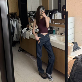 ROMI STUDIO复古酒红色圆领针织吊带背心/罗纹弹力修身RWCSSD1962【发货时效25天】