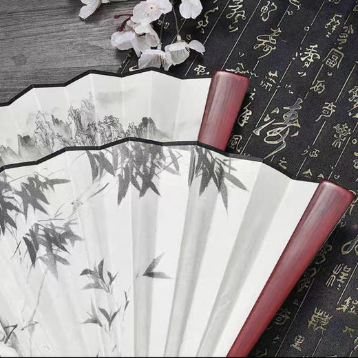 古风布艺10寸大折扇扇子55g/把（颜色图案随机） 商品图1