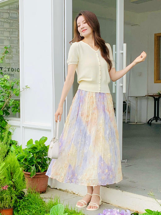 【百图lulu定制】【威尼斯针织衫】天丝亚麻 凉爽 短袖 假衣门襟针织衫 商品图6