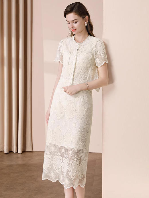 「自」全新升级【铂金会员293/天猫389/差价96】(99456)洛诗琳名媛气质蕾丝套装裙女夏季2025新款镂空绣花上衣半身裙两件套 商品图3