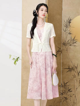 「自」全新升级【铂金会员266/天猫359/差价93】(99741)洛诗琳中式复古开衫+连衣裙套装女夏季2025新款国风两件套