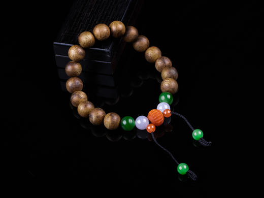 XY0210沉香+翡翠碧玉南红灯笼珠活动圈口手串 商品图2