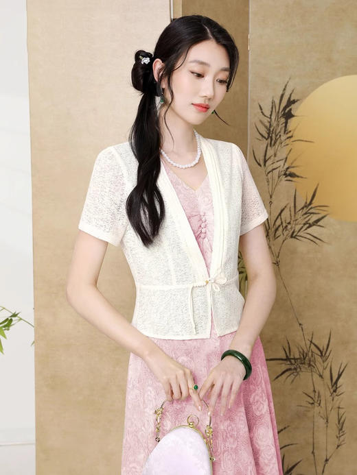 「自」全新升级【铂金会员266/天猫359/差价93】(99741)洛诗琳中式复古开衫+连衣裙套装女夏季2025新款国风两件套 商品图5