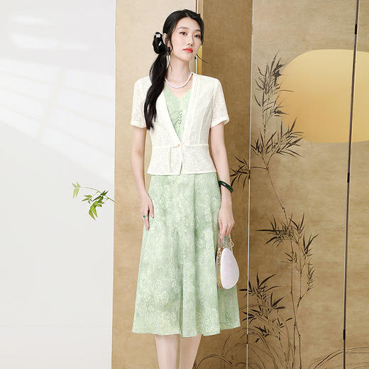 「自」全新升级【铂金会员266/天猫359/差价93】(99741)洛诗琳中式复古开衫+连衣裙套装女夏季2025新款国风两件套 商品图2