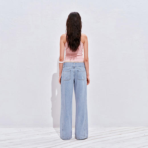 NUTH浅冰蓝复古水洗直筒阔腿宽松牛仔裤女 商品图4