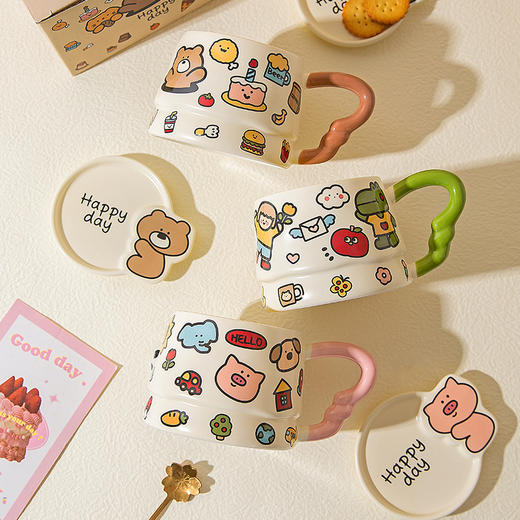 摩登主妇带盖马克杯陶瓷杯咖啡杯子高颜值家用喝水杯办公室早餐杯 商品图3