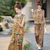 新中式国风刺绣花色套装，时尚洋气马甲阔腿裤三件套潮HR-ASLZ2596 商品缩略图0