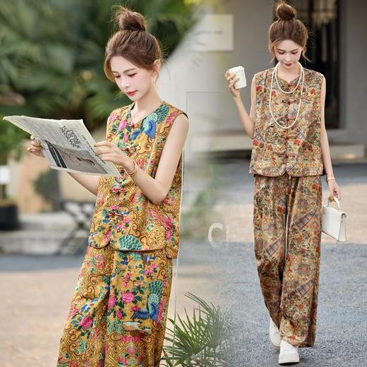 新中式国风刺绣花色套装，时尚洋气马甲阔腿裤三件套潮HR-ASLZ2596 商品图0