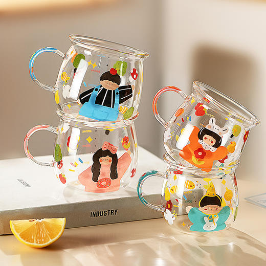 摩登主妇一家三口杯子儿童水杯套装牛奶杯早餐杯家用高硼硅玻璃杯 商品图0