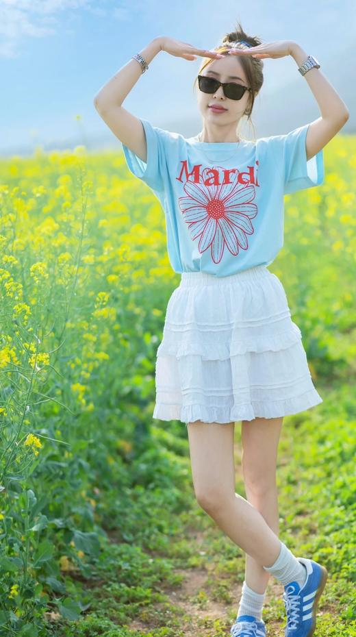 韩国订单夏日态度雏菊花字母纯棉T 商品图2