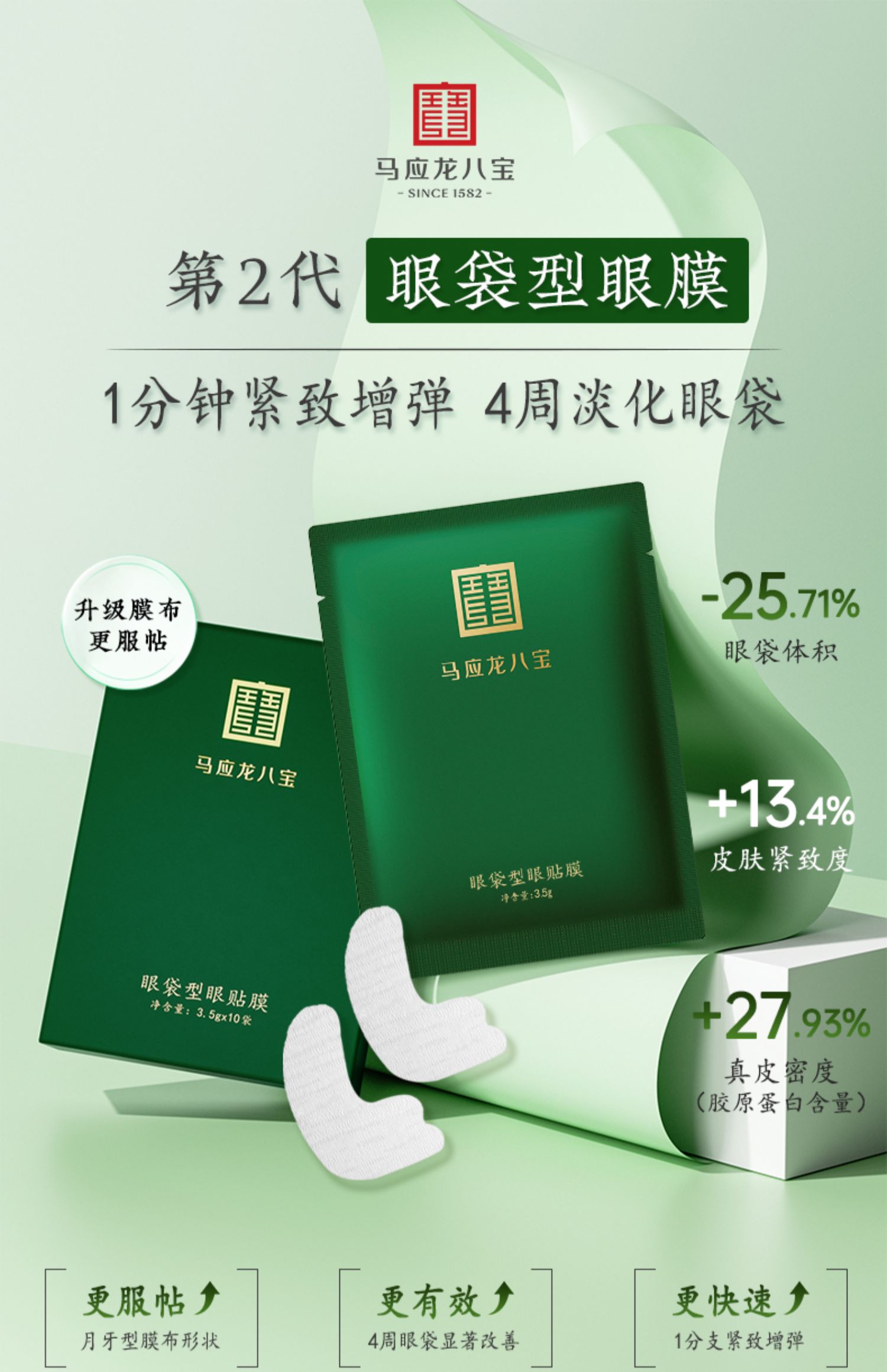 马应龙眼膜贴淡化眼袋黑眼圈细纹皱纹紧致抗皱淡纹保湿八宝眼贴