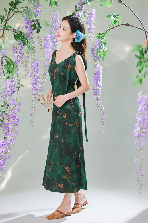 逸红颜明月优选#青墨梅韵香云纱「玉蝶」25姆米新中式禅意长裙，高级松弛美，穿着清凉如溪水~ 商品图2