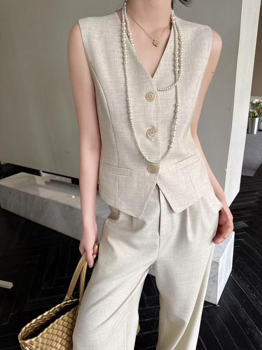 SZ2H51_密合色_马甲_春夏__V领无袖单排扣西装_高级女装_BERNIEELEN 伯妮斯茵 商品图1