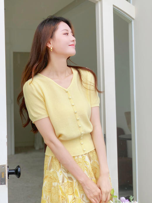 【百图lulu定制】【威尼斯针织衫】天丝亚麻 凉爽 短袖 假衣门襟针织衫 商品图2