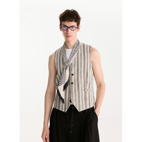 棉仓3621099001-【南法假日】竖条肌理雨露麻休闲西装马甲