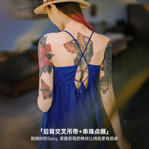 马登解构感褶皱泡泡纱吊带连衣裙克莱因蓝冷淡系大摆A字裙子夏女 商品图3