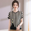 中年妈妈夏装洋气短袖小衫2025新款中老年女装薄款条纹冰丝上衣服 商品缩略图0