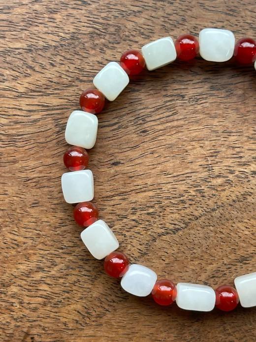 白玉方形珠与红玉髓珠手链，顺丰包邮 商品图8