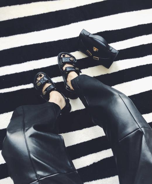 凉鞋女夏平底2022年新款小香风魔术贴真皮百搭运动软底时装罗马鞋 商品图7