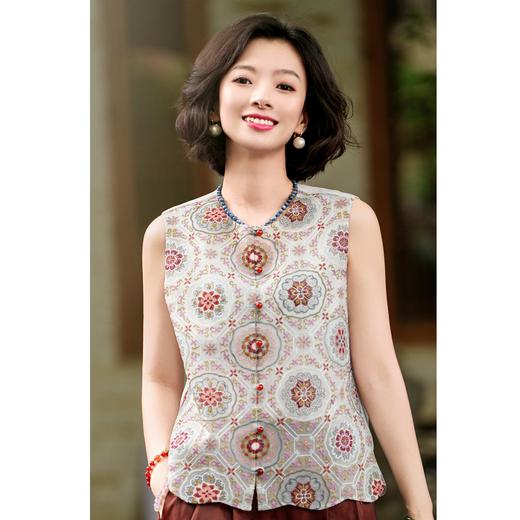 西子/花中叙重磅桑蚕丝万针刺绣欧根纱定位宝相花马甲/MJBH1456 商品图0