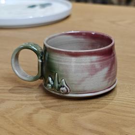 瓦猫釉陶手柄杯（圆）T-粉紫