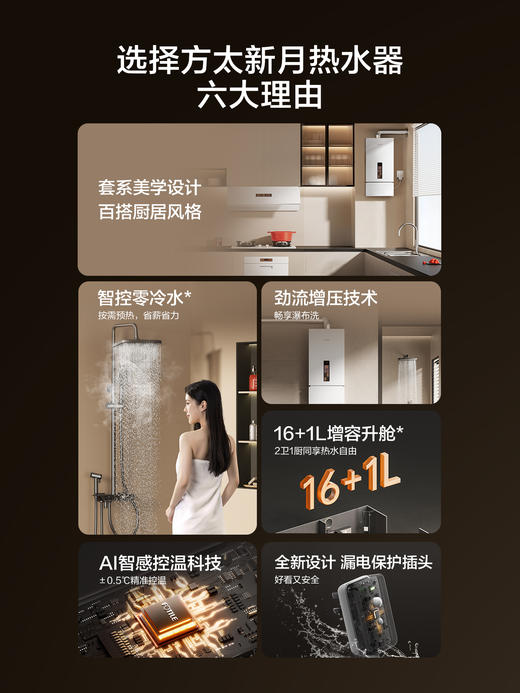 方太新月X16F1零0冷水燃气热水器家用天然气16+1L升防冻恒温 商品图0