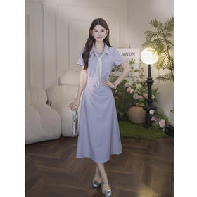 鹿向南「白棠雾黎」法式气质polo领紫色连衣裙女夏季收腰衬衫裙子