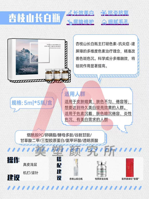 新品杏枝山长白瓶5ml可机打可滚针水光精华液提亮肤色镁白 净斑收缩毛孔长效美 白 商品图5