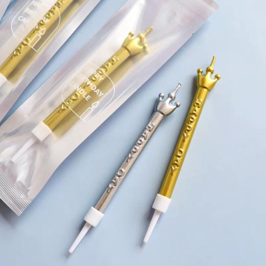 1支 金色/银色字母皇冠蜡烛 新款加粗铅笔直杆蜡烛 生日派对装饰蜡烛 商品图1