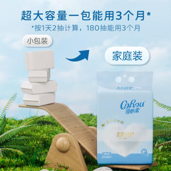 可心柔（COROU）悬挂式洗脸巾 180抽1包 挂壁式 干湿两用 一次性洗脸巾 绵柔巾 /家庭清洁/纸品 /清洁纸品 /洗脸巾 商品图4
