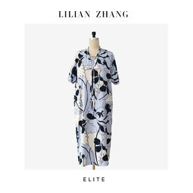 E“定制”——复古风———午后花园——花卉茧型Oversize连衣裙 2501028