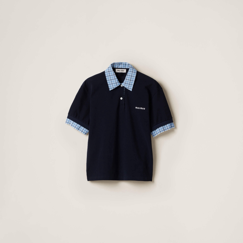 MIU-T 格纹拼接Polo衫
