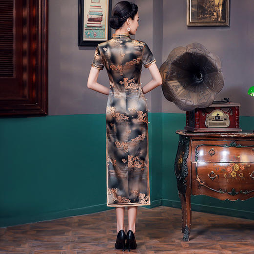 真丝桑蚕丝复古妈妈装新中式国风高端优雅日常长款礼服旗袍JYJ-072-1 商品图3