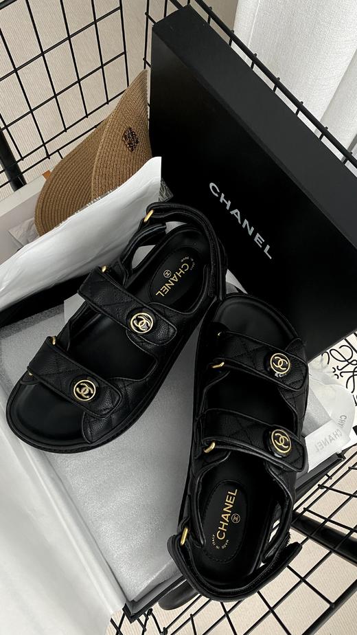凉鞋女夏平底2022年新款小香风魔术贴真皮百搭运动软底时装罗马鞋 商品图0