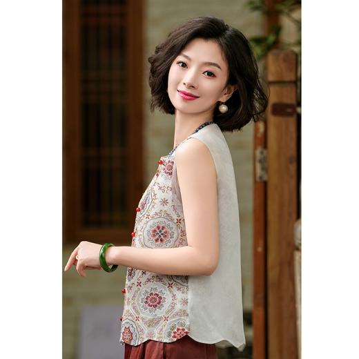 西子/花中叙重磅桑蚕丝万针刺绣欧根纱定位宝相花马甲/MJBH1456 商品图1