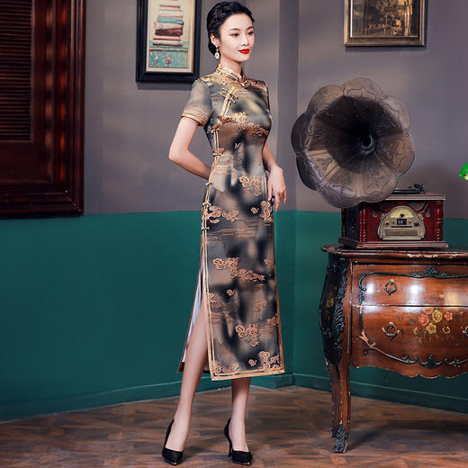真丝桑蚕丝复古妈妈装新中式国风高端优雅日常长款礼服旗袍JYJ-072-1 商品图2