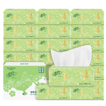 清风抽纸面巾纸柔韧纯品婴儿可用纸巾餐巾纸整箱装 2层200抽20包整箱 /家庭清洁/纸品 /清洁纸品 /抽纸 商品图5