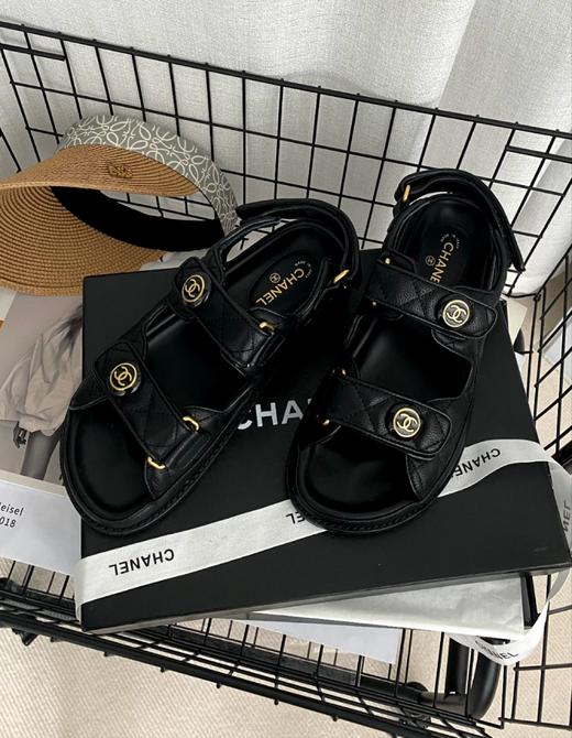 凉鞋女夏平底2022年新款小香风魔术贴真皮百搭运动软底时装罗马鞋 商品图8