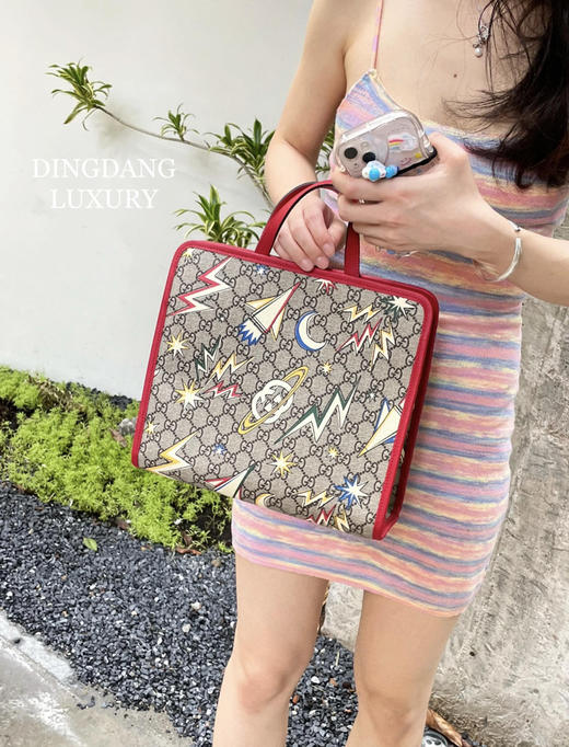 Gucci 老花拼红色 太空星月 儿童包 商品图3