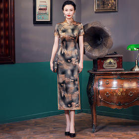 真丝桑蚕丝复古妈妈装新中式国风高端优雅日常长款礼服旗袍JYJ-072-1