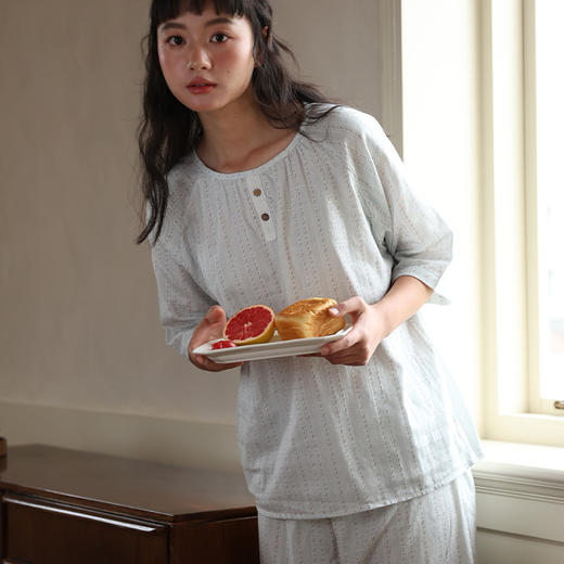 【2026夏季】纯棉纱・印花家居服 圆领亲肤透气短袖短裤套装 纽扣宽松休闲外穿睡衣 商品图2